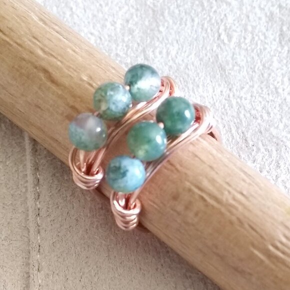 Slim Moss Agate Beaded Handmade Rings - Sturdy Every Day Wear! Copper or Brass! - Picture 10 of 12